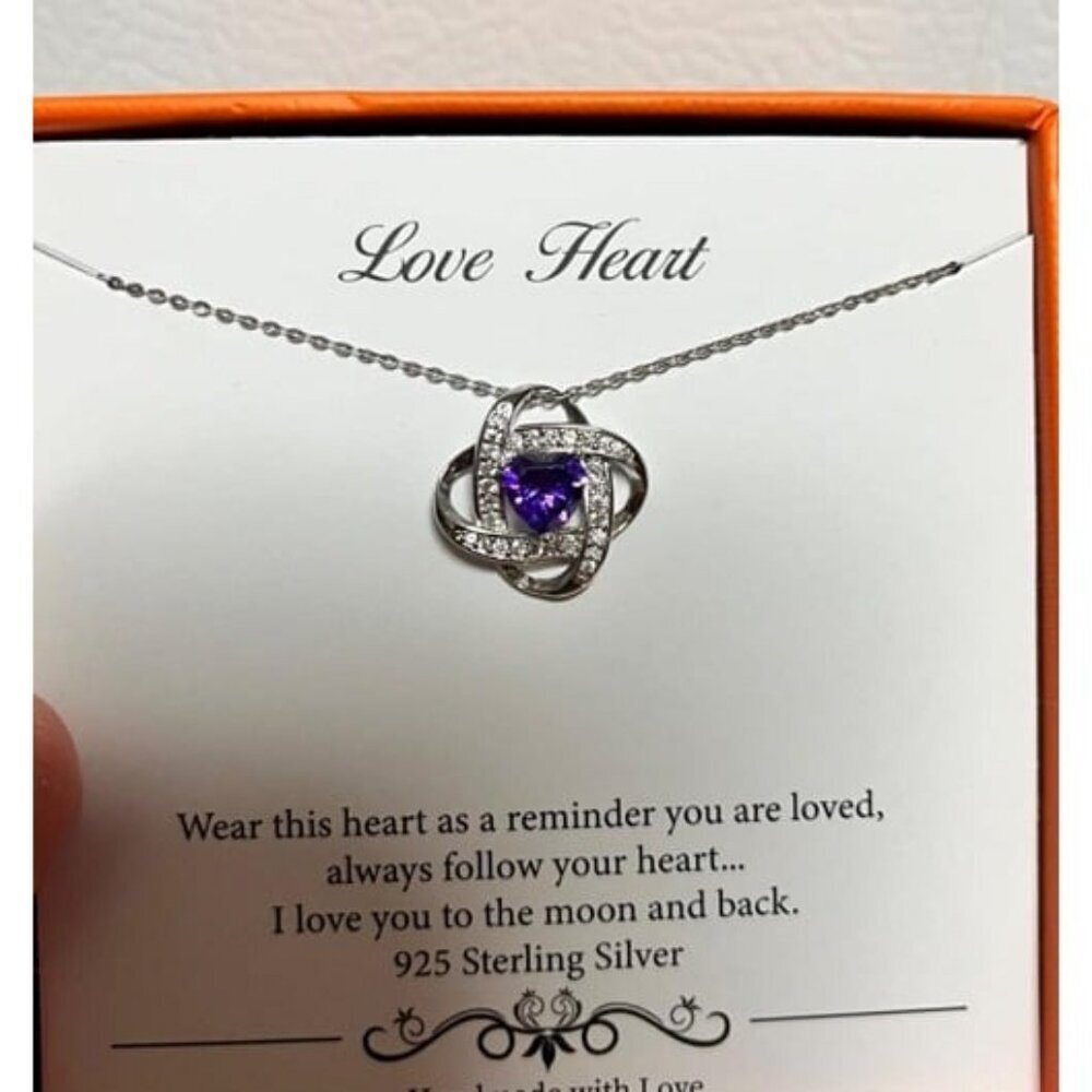 New Birthstone Necklace Love Gifts for Women, 925 Sterling Silver Love Knot